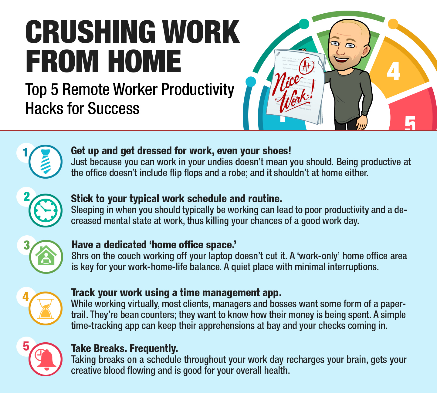 Top 5 Tricks to Crush Remote Work Infographic
